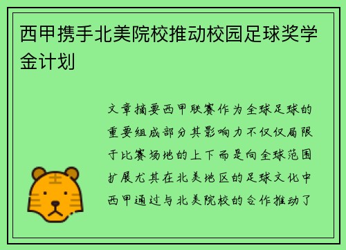 西甲携手北美院校推动校园足球奖学金计划